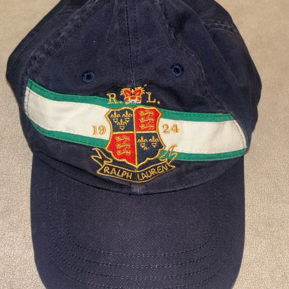 Polo Ralph Lauren Navy Baseball Cap with Green & White Stripe and Crest - Picture 10 of 10
